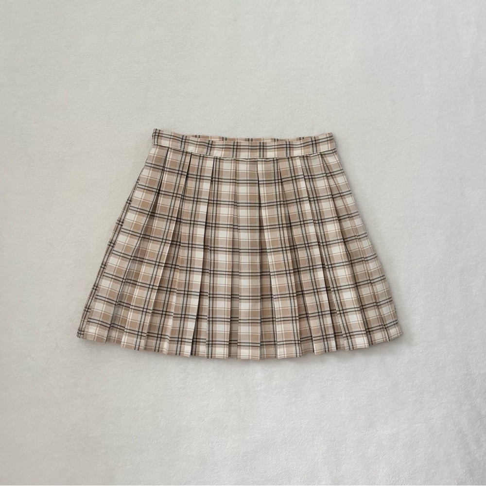 Cali 1850 Beige Pleated Plaid Preppy Academia Skirt